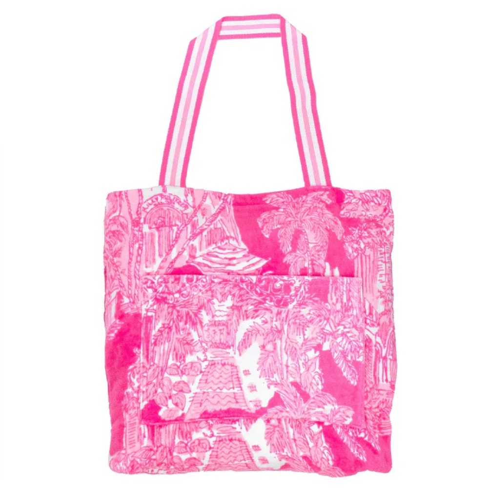 New Lilly Pulitzer Towel Tote pink Palm Beach Toile